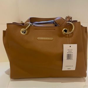 Steve Madden Brown Bag Tan Purse gold accents hardware NWT